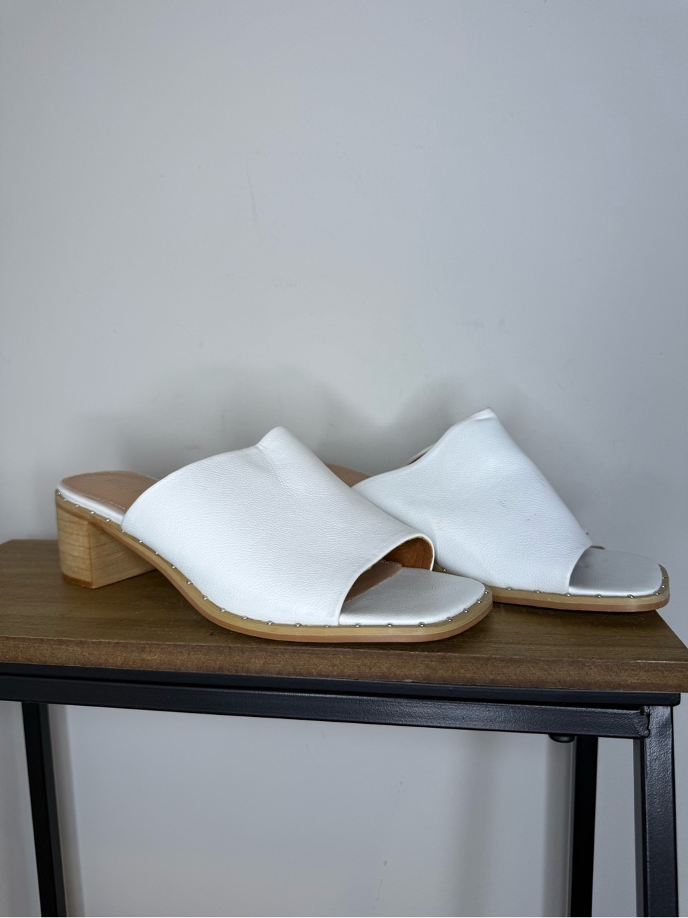 White Open-Toe Leather Slide Heels